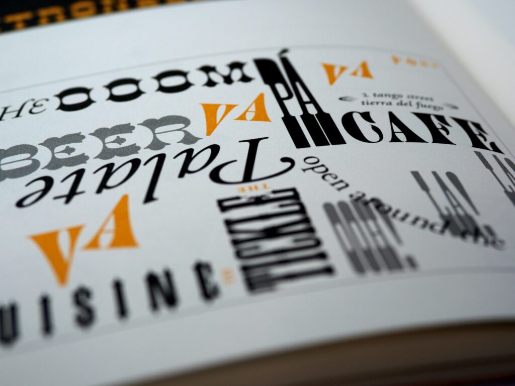 Different typefaces displayed in a book